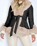 BLACK & WHITE PLUSH BELTED JACKET