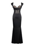 CALLISTA BLACK SATIN LACE CORSET MAXI DRESS