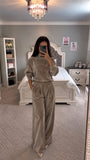Velvet Mock Neck Long Sleeve Top and Wide-Leg Pants Set