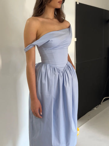 Miss Circle Reina Drop Waist Corset Midi Dress - Blue Miss Circle Reina Drop Waist Corset Midi Dress - Blue