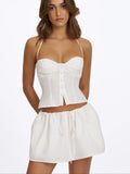 Waverly White Cotton Poplin Button-Front Sweetheart Halter Top