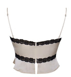 YAVI HAUT EN SATIN BEIGE AVEC BORDURE EN DENTELLE 
