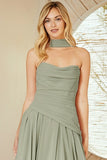 PLEAT DETAIL STRAPLESS CHIFFON A LINE DRESS