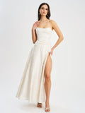 Raegan Pearl White Jacquard Rouched Maxi Dress