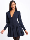Xabrina Navy Blue Pinstripe Long Sleeve Dress
