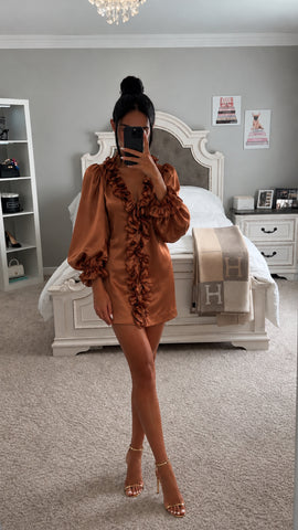 Ruffle Trim Puff Sleeve Mini Dress