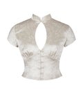 Galilea Ivory Floral Jacquard Keyhole Mandarin Collar Top