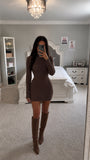 Turtleneck Ribbed Knit Sweater Dress