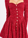 RED TWEED LONG SLEEVE DROP WAIST MINI DRESS