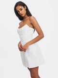 Tressa White Beaded Mesh Strapless Mini Wedding Dress