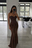 Giovana Espresso Sweetheart Draped Mesh Maxi Dress