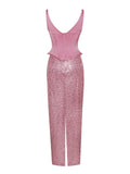 ABITO LUNGO CON CORSETTO E PAILLETTES ROSA JULIANA
