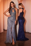 SEQUIN EMBELLISHED HALTER FITTED DRESS