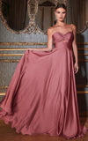 STRAPLESS A LINE SATIN KEYHOLE DRESS