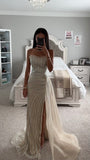 NUDE OVERSKIRT RHINESTONE DETAIL GOWN