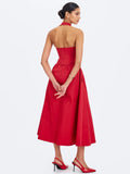 Ursel Crimson Gathered A-Line Midi Skirt