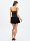 Umra Black Contrast Lace Sweetheart Mini Dress