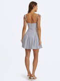 Vinaya Navy & White Striped Linen Flared Mini Dress