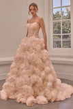 RUFFLE FLOWER LACE BRIDAL GOWN