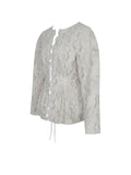 Wenley Beige Cotton Lace Puff Sleeve Cinched Top