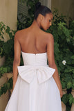 WHITE STRAPLESS BOW BACK GOWN