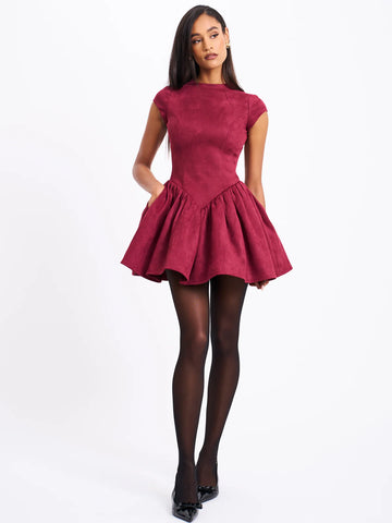 JACQUELINE BACKLESS BURGUNDY PUFFY SUEDE MINI DRESS SHOP DDMINE JACQUELINE BACKLESS BURGUNDY PUFFY SUEDE MINI DRESS SHOP DDMINE