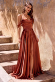 OFF SHOULDER SATIN COWL NECK GOWN