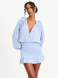 Zahari Blue Smock Bottom Balloon Sleeve Mini Dress