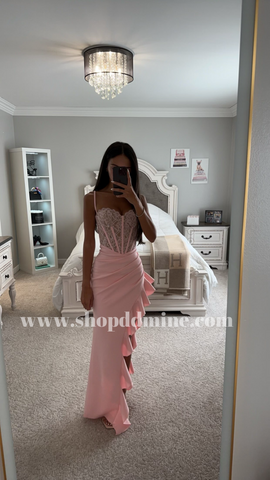 ROBE LONGUE CORSET EN DENTELLE ROSE JULIA