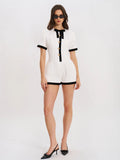 Idina Business Casual White Romper with Black Trim