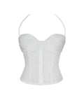 Waverly White Cotton Poplin Button-Front Sweetheart Halter Top