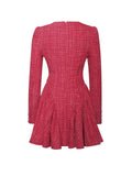 RED TWEED LONG SLEEVE DROP WAIST MINI DRESS