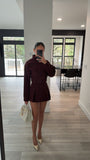 Faryn Mahogany Vegan Suede A-line Mini Skirt