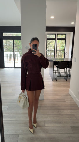 Faryn Mahogany Vegan Suede A-line Mini Skirt