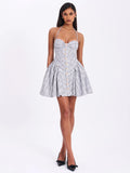 MELODY BLACK AND WHITE PLAID TWEED HALTER DROP WAIST MINI DRESS