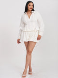 Sylvia White Pinstripe Deep V Pleated Shirt