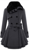FAUX FUR DOUBLE BREASTED WOOL COAT