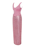 ABITO LUNGO CON CORSETTO E PAILLETTES ROSA JULIANA