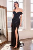 OFF SHOULDER STRAIGHT GLITTER GOWN