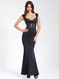 CALLISTA BLACK SATIN LACE CORSET MAXI DRESS