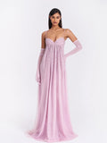 Wallie Pink Rhinestone Embellished Mesh Gown