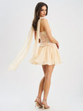 Quanisha Yellow Chiffon Dress With Scarf