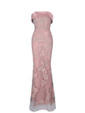 Raphaela Dusty Pink Beaded Floral Strapless Mermaid Maxi Dress