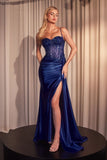 EMBELLISHED LACE & SATIN FITTED GOWN