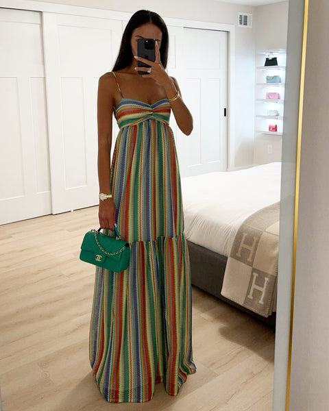 wonderland rainbow striped maxi dress AMANDA UPRICHARD SIMA MAXI IN RAINBOW STRIPE DRESS – SHOP DDMINE