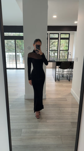 Black Sheer Mock Neck Maxi Dress