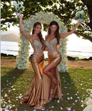 STRAPLESS BEADED BODICE AND SATIN SKIRT FITTED GOWN