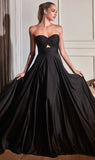 STRAPLESS A LINE SATIN KEYHOLE DRESS