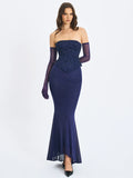 Orabelle Navy Mermaid Gown With Lace-up Back