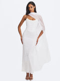 Myra White Beaded Mesh Strapless Wedding Dress